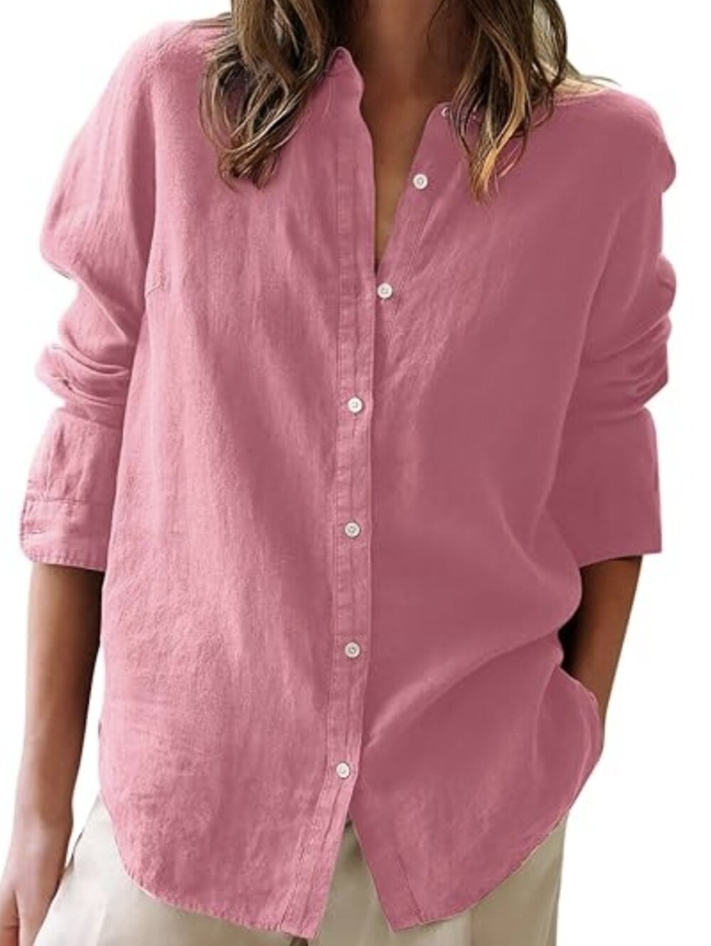 NEW soft deep pink long sleeve Button down shirt. Women's XS